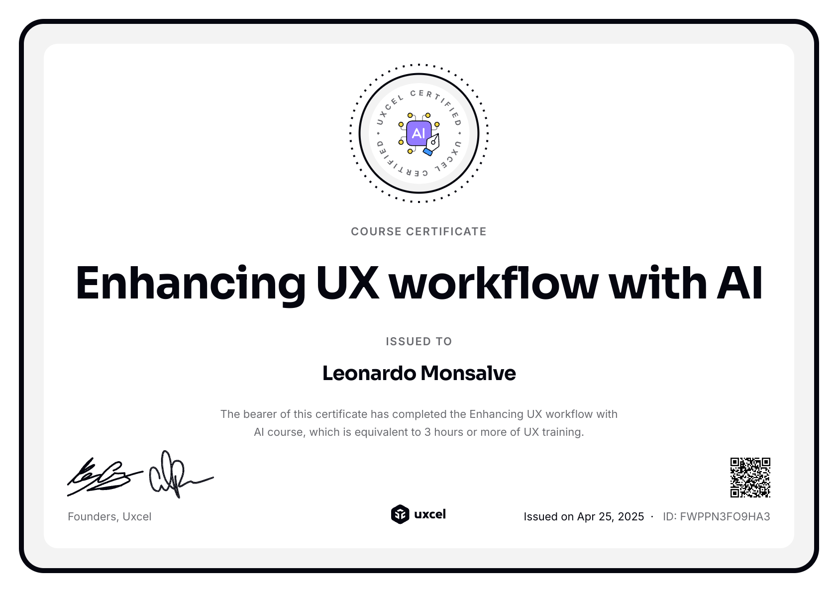 Leonardo Monsalve's certificate
